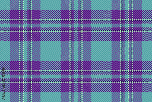 Tribal textile check plaid, tone texture fabric seamless. Scenery pattern tartan vector background in violet and cyan colors.
