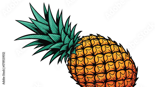 A vibrant, stylized illustration of a ripe pineapple with its distinctive spiky green crown against a clean white background.