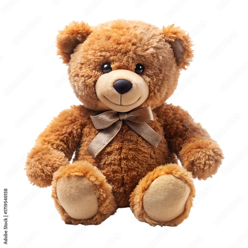 Obraz premium Fluffy brown teddy bear with satin bow isolated on black stuffed animal