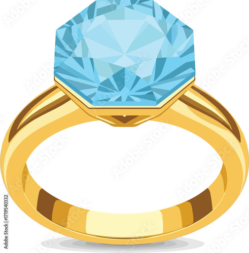Luxurious gold ring adorned with a radiant octagonal blue gemstone exquisite jewelry design vector