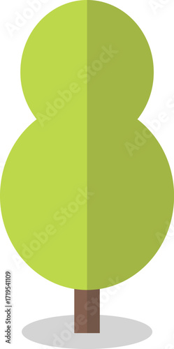 Bild auf Leinwand A simple stylized green tree with a bilobed crown rendered in a flat design style with a subtle shadow