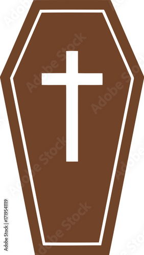 Simple coffin cross religious funeral burial death symbol isolated icon graphic vector