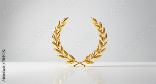 Golden Laurel Wreath, Award Symbol, Achievement, Victory, Success, Triumph, Celebration, Winner, Prestige, Luxury, Golden Leaves, 3D Render, Isolated on White Background, Graphic Design Element,