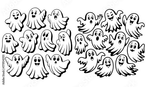 Collection of Silhouettes of Cute and Scary Ghosts