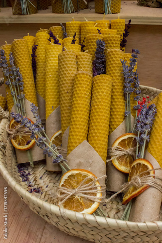 Christmas wax candles with lavender
