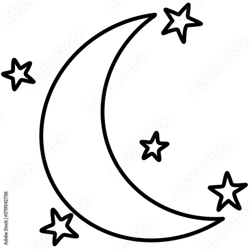 Outline of the moon and stars illustration 