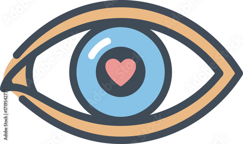 Eye with heart symbol inside pupil symbolizing love vision care empathy connection and vision awareness graphic design vector