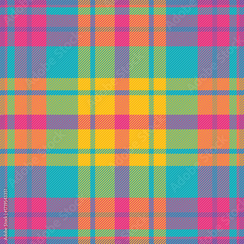 Website vector check textile, indigo background fabric tartan. Packaging plaid pattern texture seamless in cyan and pink colors.