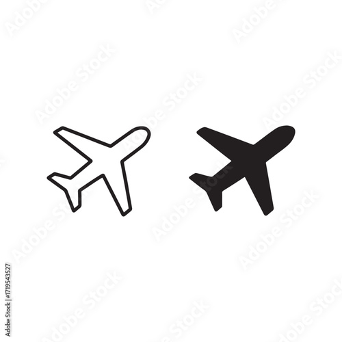 Airplane Icon Set with Outline and Solid Vector Style