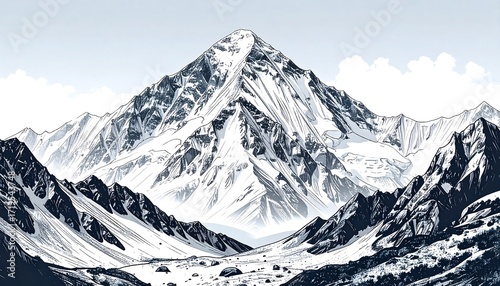 Majestic mountain range, snow-capped peak