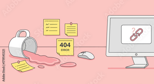 Humorous depiction of technical failures and workspace mishaps in a digital painting