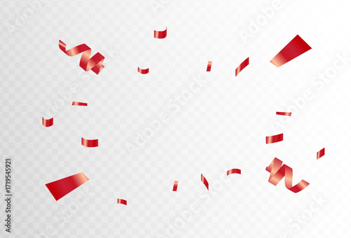 Bright Red Confetti Falling and Swirling on a Transparent Background - Perfect for Celebrations and Events