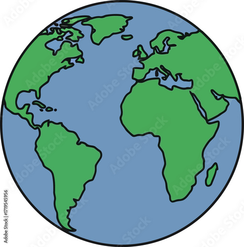 Illustration of earth globe showing continents and oceans representing global connection and planet awareness vector