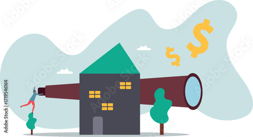 Real estate and housing investment opportunity, property growth forecast or vision, future mortgage or Reit profit.about a man and his life.