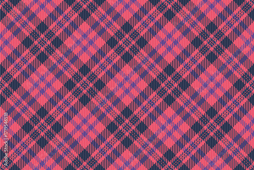 Industrial fabric vector texture, expressive check tartan pattern. Adorable seamless textile plaid background in red and blue colors.