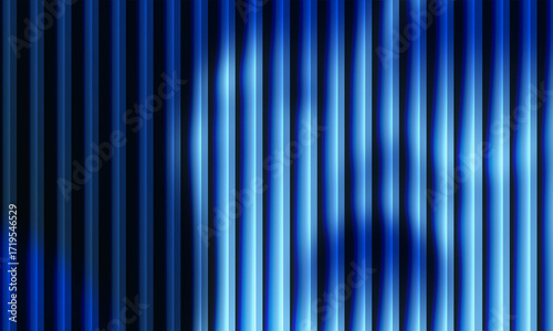 Abstract background of vertical blue glowing stripes with light and shadow effects.