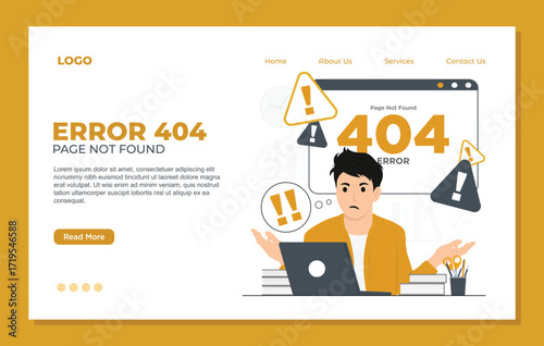Error 404 Page Not Found Illustration With Confused Person