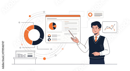 Professional data analyst presenting business statistics and financial growth indicators