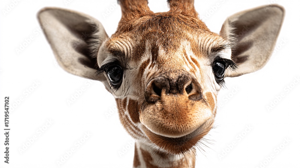 Naklejka premium Baby giraffe floating softly with sweet smile isolated on white background