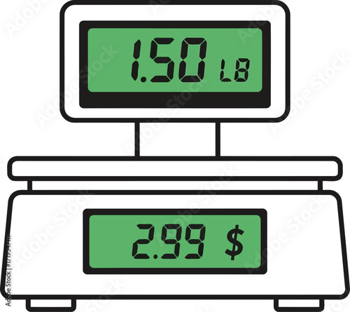 Digital kitchen scale displaying price and weight for grocery or retail shopping vector