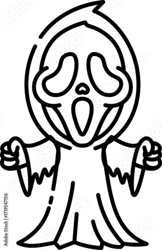  Ghost face from the movie scream outline style.