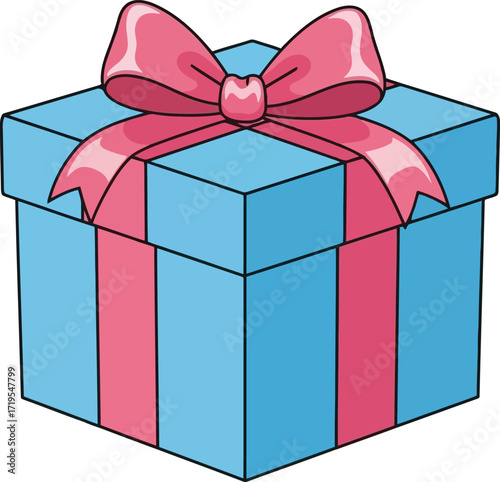 Blue gift box with pink ribbon and bow celebration surprise present holiday occasion vector