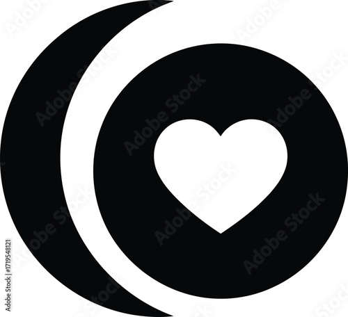 Crescent moon embraces heart symbol representing love night sky and romance elements vector
