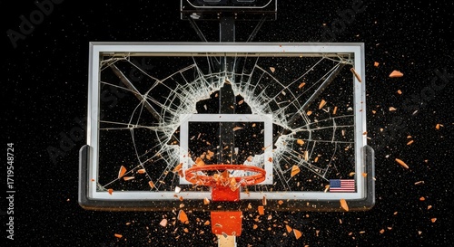 Shattered Basketball Backboard Dramatic Impact Explosion