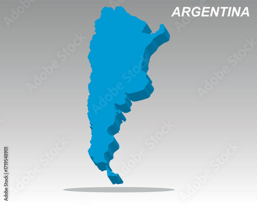 A clean, trending 3D isometric vector map of Argentina. This highly detailed graphic of the Argentina country outline is ideal for modern business, news, and travel themed presentations