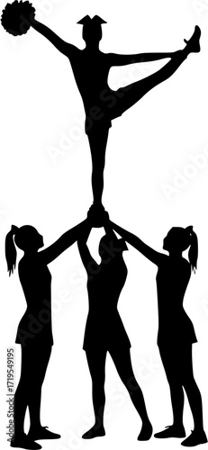 Cheerleading Silhouette. Four Cheerleaders in a Pyramid Formation
