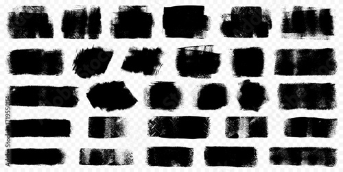 Vector set featuring roller paint textures with isolated transparent background.