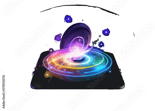 Abstract 3d illustration neon background. luminous swirling. Glowing spiral cover. Black elegant. Halo around. Power isolated. Sparks particle.Space tunnel. LED color ellipse. Glint glitter vector ico