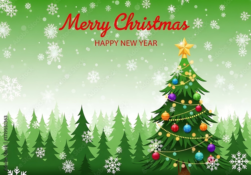 Fototapeta premium Enchanting christmas new year greeting illustration with festive elements