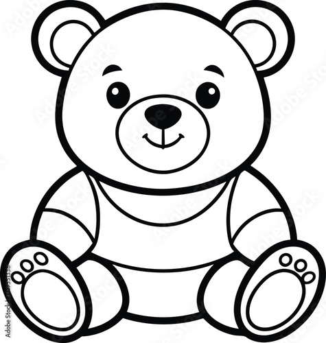 Cartoon outline of a teddy bear sitting, black and white symbol.