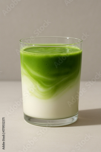 Wallpaper Mural Layered Matcha Latte with Milk Swirl in Glass – Minimalistic Front View Torontodigital.ca