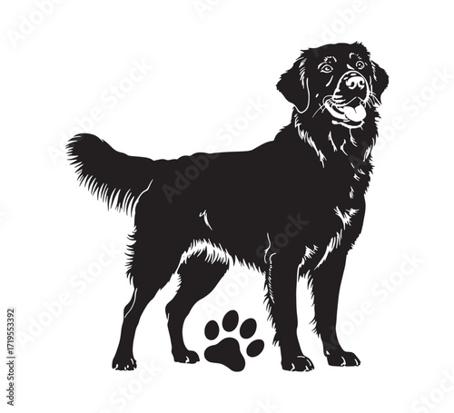 Golden Retriever Silhouette with Paw Print