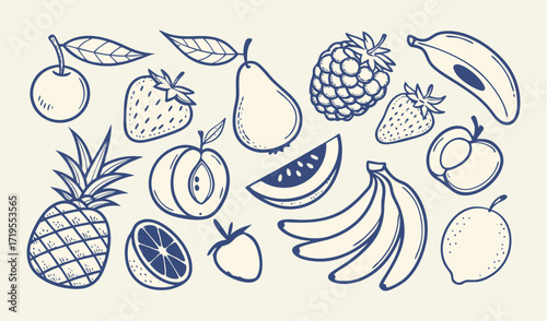Collection of handdrawn fruit doodles in a charming, simple style