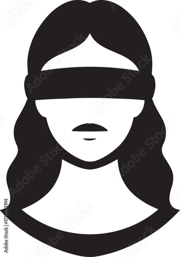 Silhouette of a blindfolded justice icon, symbolizing fairness, law, and impartiality.