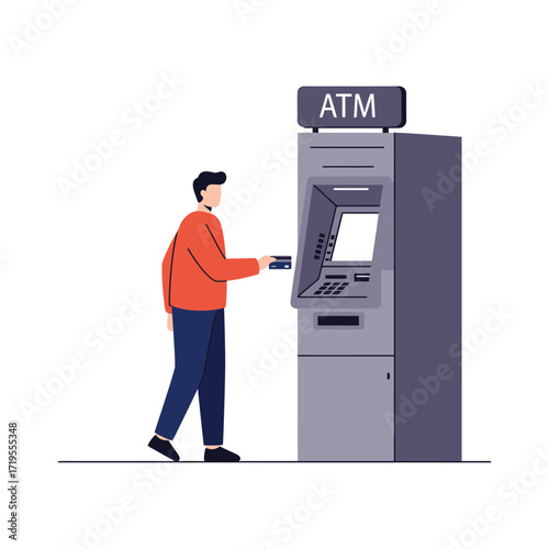Vector art of man using atm machine with credit card