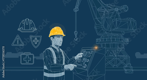 Conceptual illustration depicting industrial safety protocols and construction site management