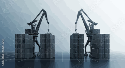 Conceptual illustration representing global logistics and shipping industry efficiency in a