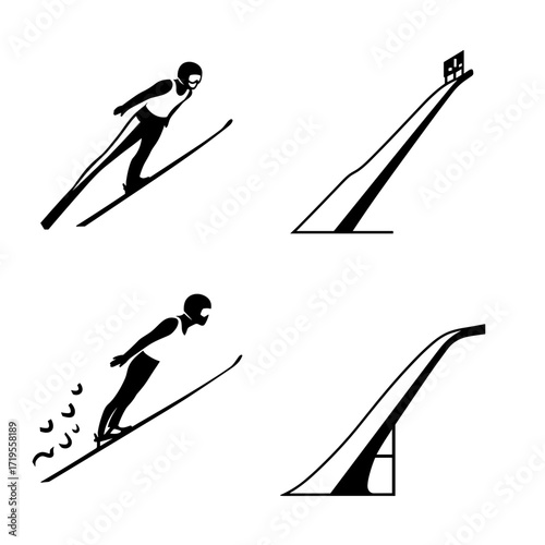 Collection of Four Hills Tournament themed icons, including Ski Jumper, Ski Jump, Inrun, Take-off