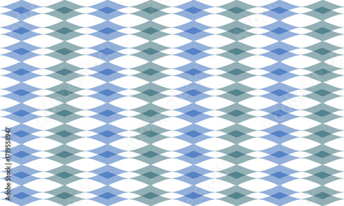 two tone blue and green diamond overlap repeat vertical strip pattern, checkerboard, replete image design for fabric printing