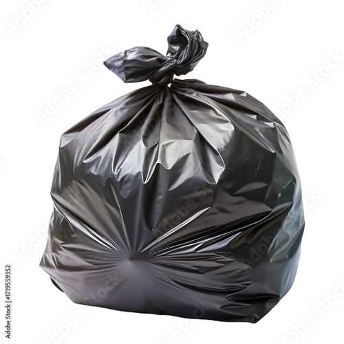 Black plastic garbage bag tied shut isolated on a plain black background black garbage bag trash bag