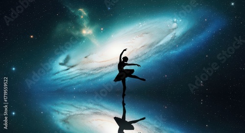 Wallpaper Mural Ballet dancer gracefully performing amidst a vibrant cosmic galaxy reflection Torontodigital.ca