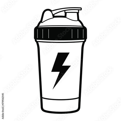 Energy drink shaker bottle icon with lightning symbol for fitness and sports nutrition