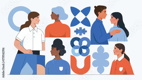 Diverse Community Celebrating unity and connection with inclusive digital art and clean crisp flat