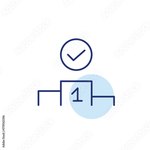 Winner podium and checkmark. Pixel perfect, editable stroke vector icon