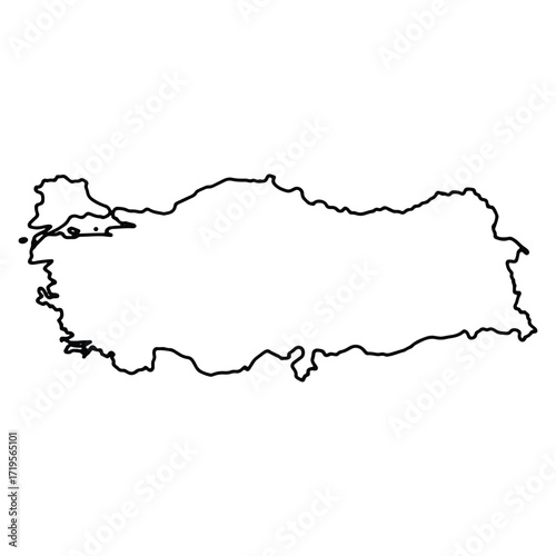 Black outline of Turkey geographical map on a clean white background