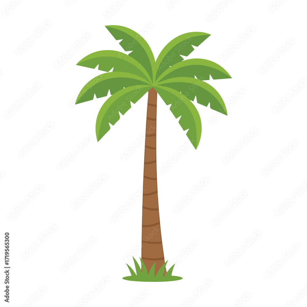 Obraz premium A tall and elegant tropical palm tree with a slender trunk and lush green fronds, perfect for summer vacation designs. vector illustration